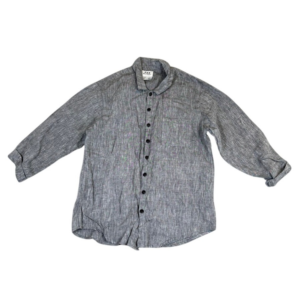 Flax by Joanne Engelhart Gray Linen Button Down Shirt Long Sleeve Small